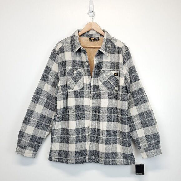 Caterpillar CAT Men's Sherpa Lined Shirt Jacket Plaid Charcoal XL - Picture 1 of 9